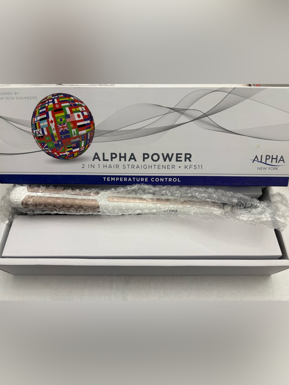 Alpha New York Power 2-in-1 Hair Straightener in White & Rose Gold